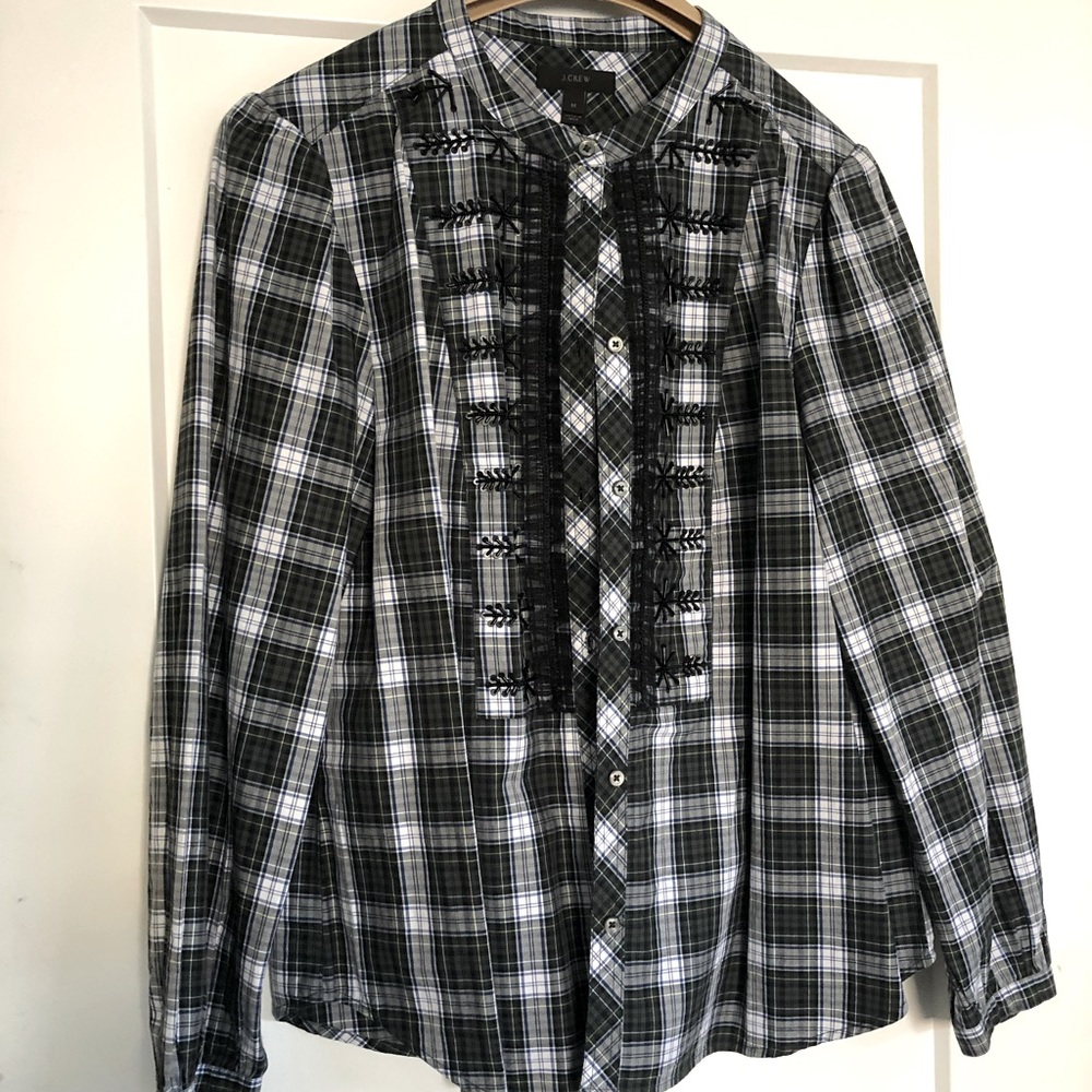 J. Crew plaid holiday top.
